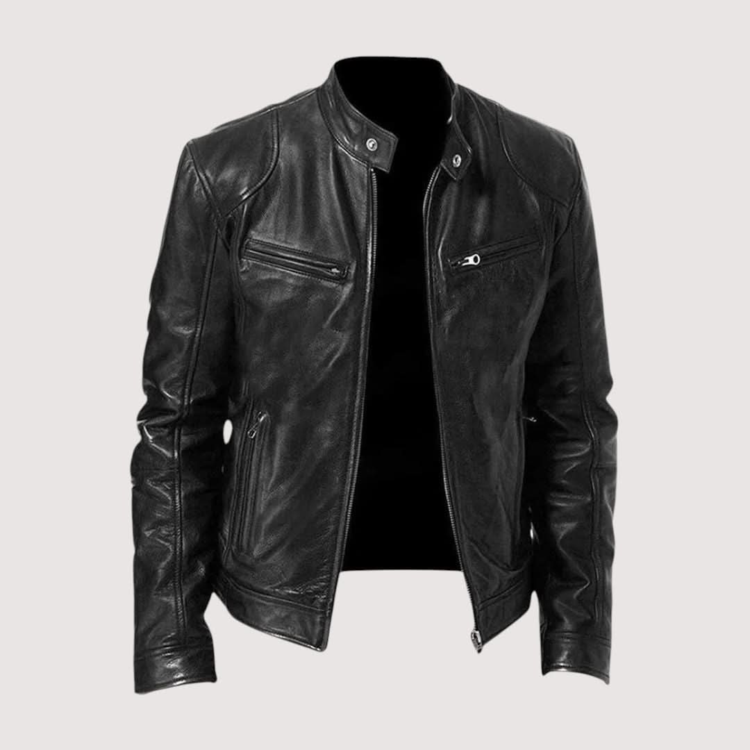 Men's Modern Fit Leather Jacket in Black with Soft Lining 0