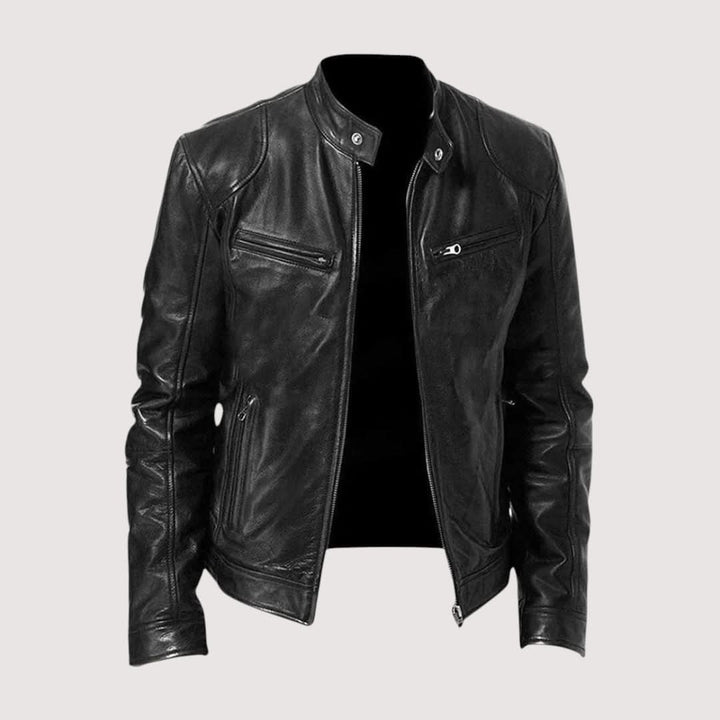 Men's Modern Fit Leather Jacket in Black with Soft Lining 0