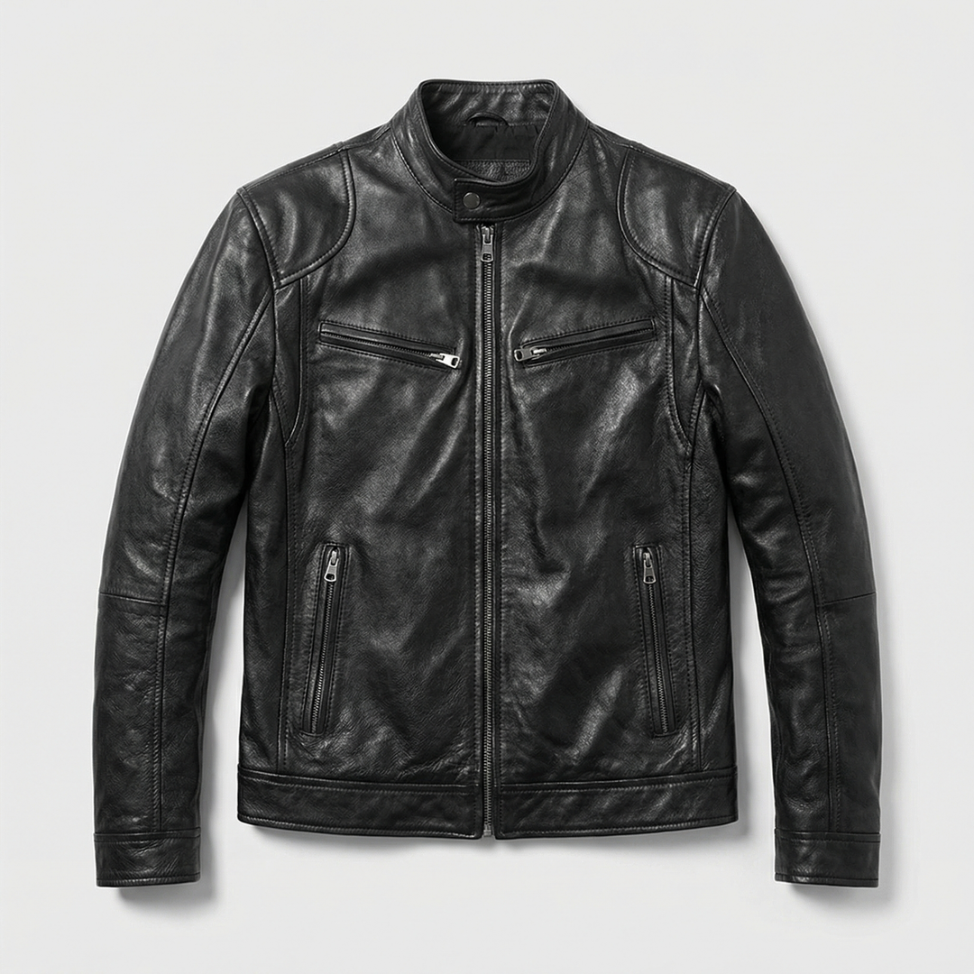 Men's Modern Fit Leather Jacket in Black with Soft Lining 1