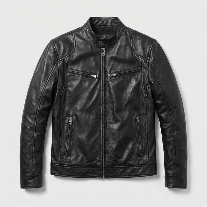 Men's Modern Fit Leather Jacket in Black with Soft Lining 1
