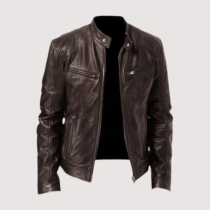 Men's Modern Fit Leather Jacket in Black with Soft Lining 3