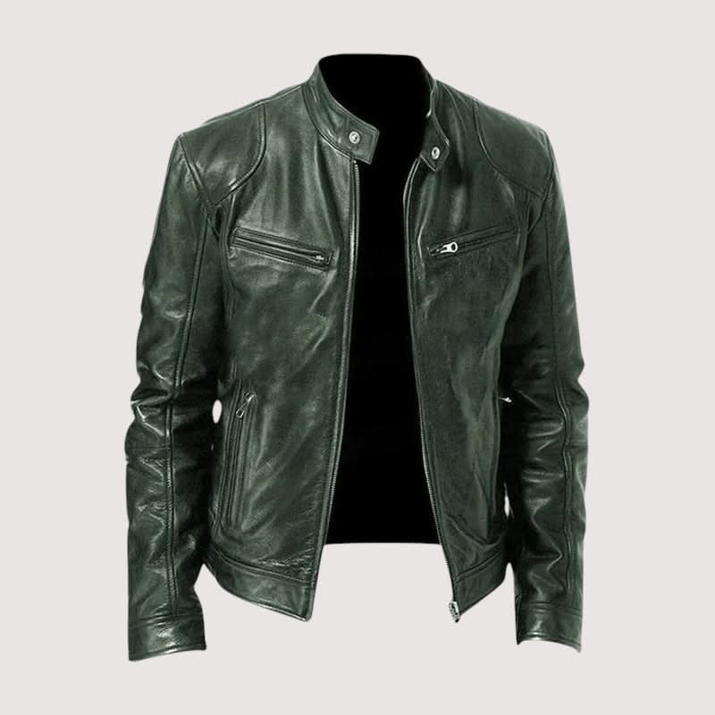 Men's Modern Fit Leather Jacket in Black with Soft Lining 4