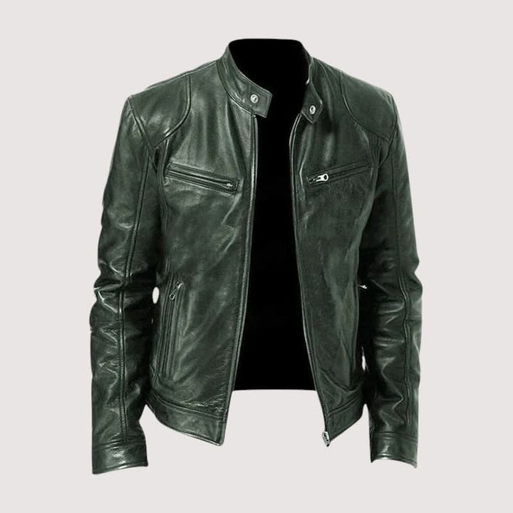 Men's Modern Fit Leather Jacket in Black with Soft Lining 4