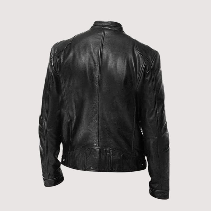 Men's Modern Fit Leather Jacket in Black with Soft Lining 6