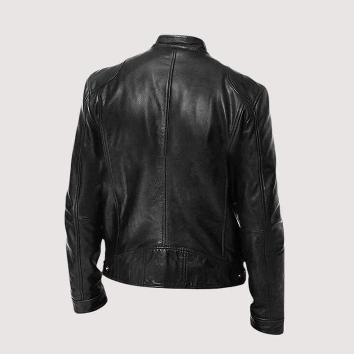 Men's Modern Fit Leather Jacket in Black with Soft Lining 6