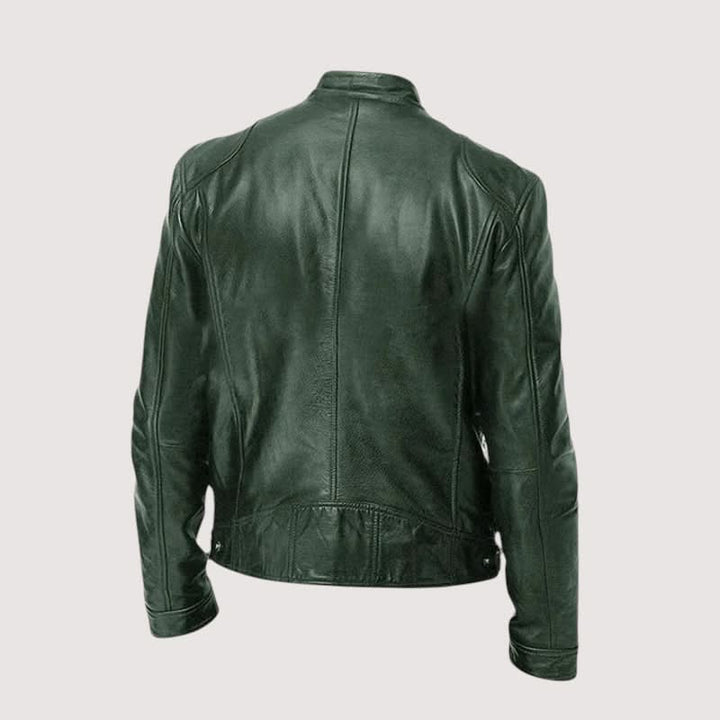 Men's Modern Fit Leather Jacket in Black with Soft Lining 7