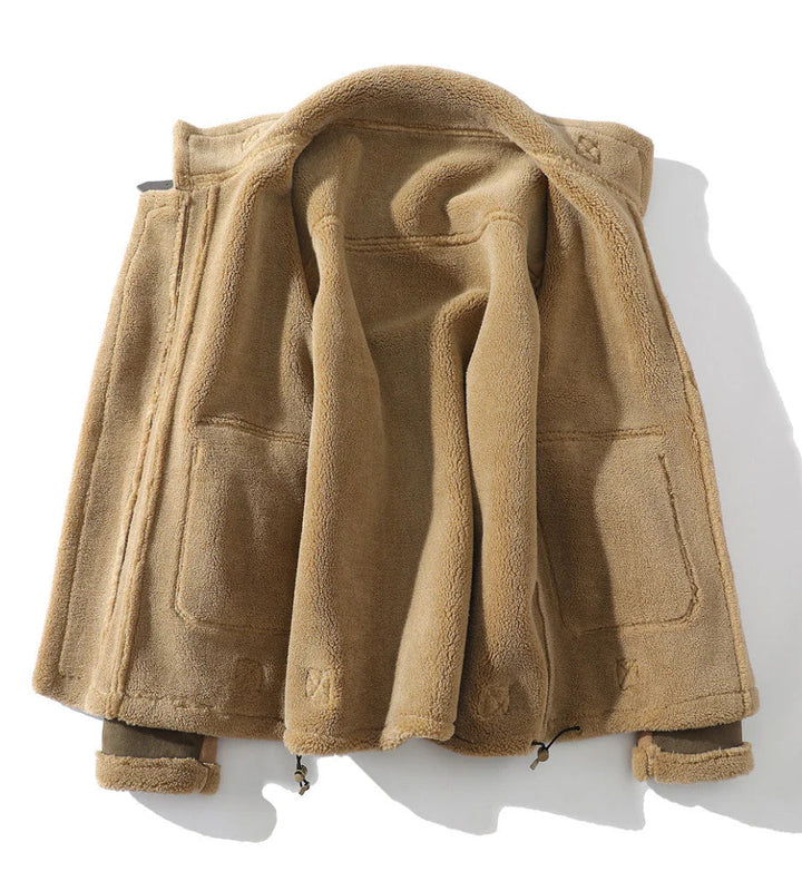 Mens Rugged Color-Block Fleece Jacket Faux Suede Winter Coat 4