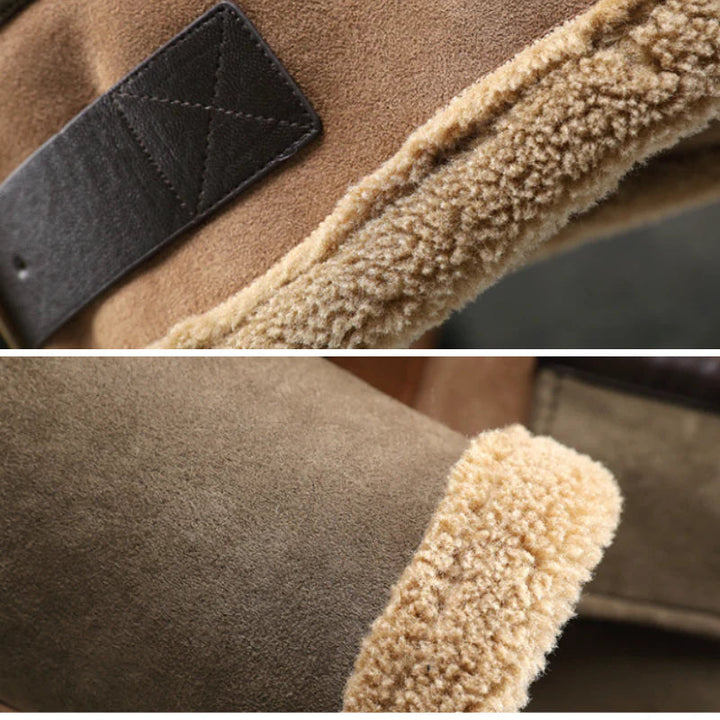 Mens Rugged Color-Block Fleece Jacket Faux Suede Winter Coat 6