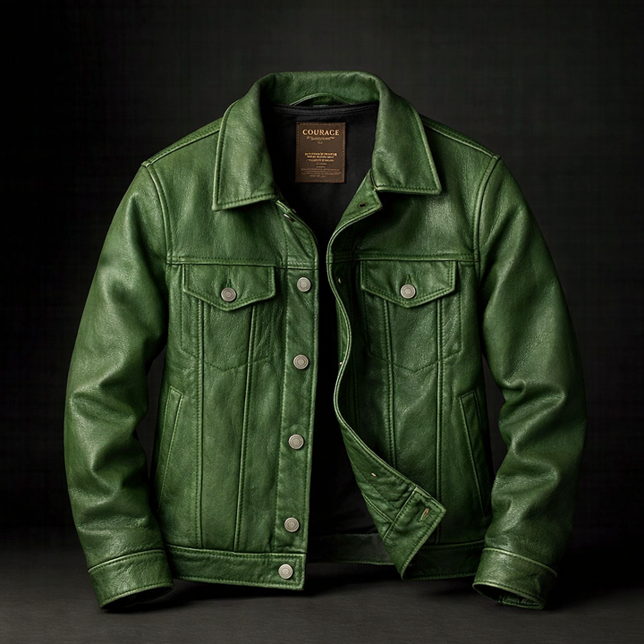 Men's Rugged Patina Leather Zip-Up Jacket for Active Wear 0