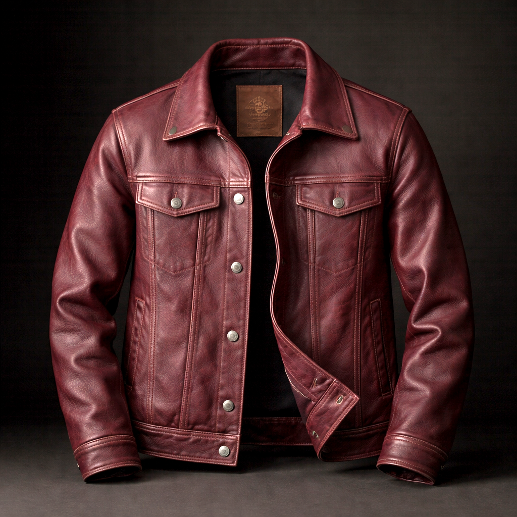 Men's Rugged Patina Leather Zip-Up Jacket for Active Wear 3