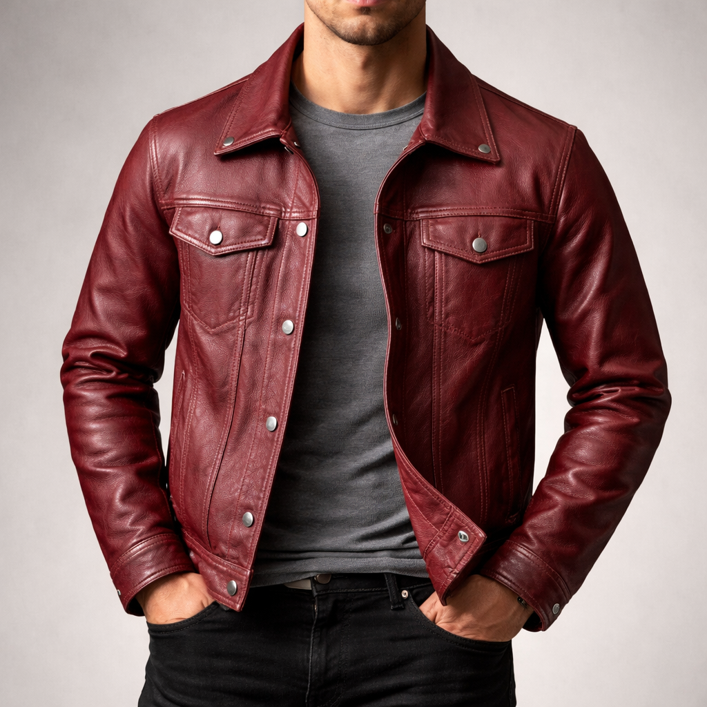 Men's Rugged Patina Leather Zip-Up Jacket for Active Wear 4