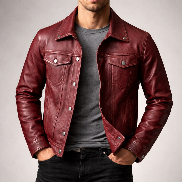 Men's Rugged Patina Leather Zip-Up Jacket for Active Wear 4