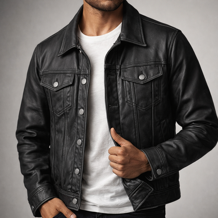 Men's Rugged Patina Leather Zip-Up Jacket for Active Wear 5