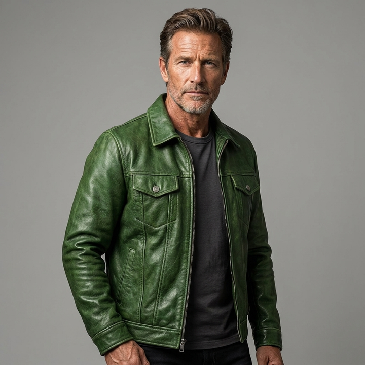 Men's Rugged Patina Leather Zip-Up Jacket for Active Wear 6