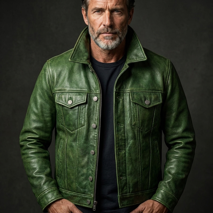 Men's Rugged Patina Leather Zip-Up Jacket for Active Wear 8