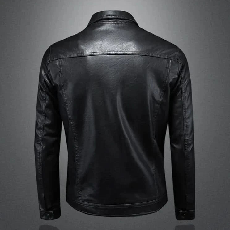 Men's Slim Fit Genuine Leather Biker Jacket in Black 2