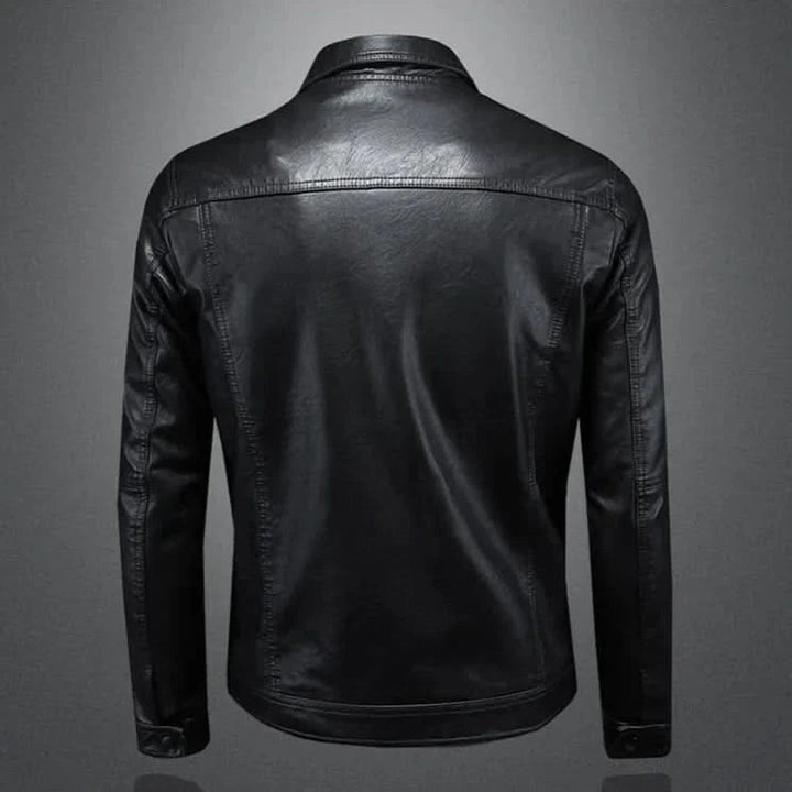 Men's Slim Fit Genuine Leather Biker Jacket in Black 2