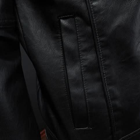 Men's Slim Fit Genuine Leather Biker Jacket in Black 4