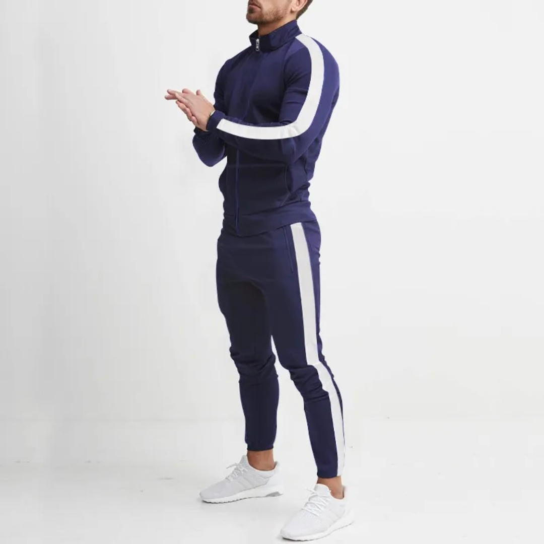 Mens Slim Fit Zip-Up Tracksuit Set Polyester Athletic Wear 1