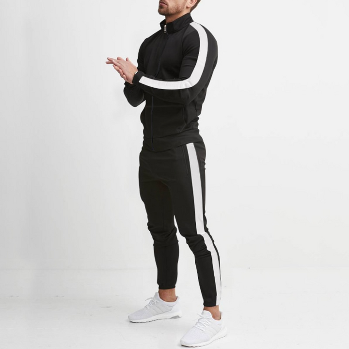 Mens Slim Fit Zip-Up Tracksuit Set Polyester Athletic Wear 2