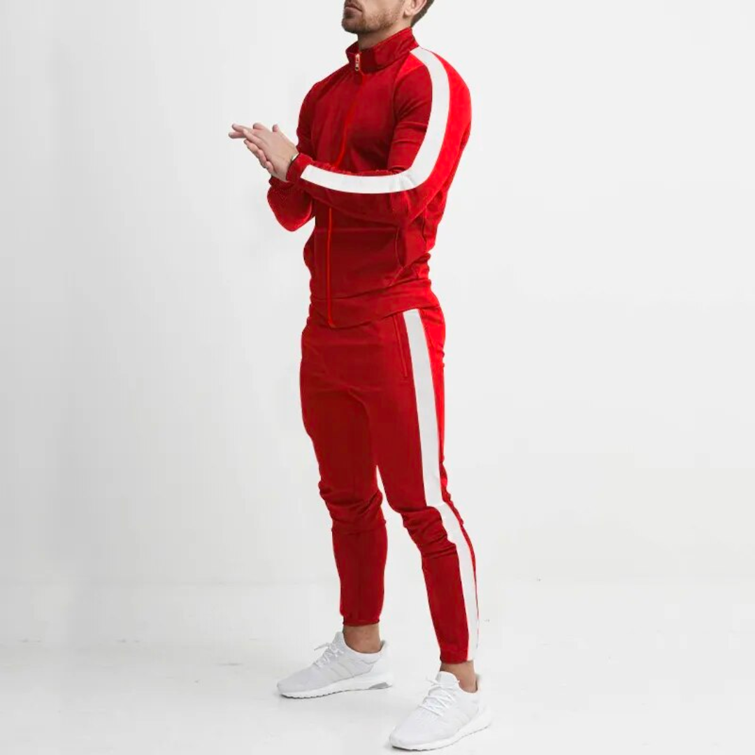 Mens Slim Fit Zip-Up Tracksuit Set Polyester Athletic Wear 3
