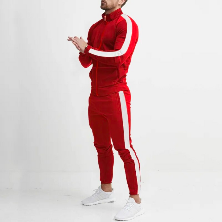 Mens Slim Fit Zip-Up Tracksuit Set Polyester Athletic Wear 3
