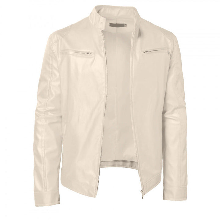 Men's Stand Collar PU Jacket with Zip Pockets 5
