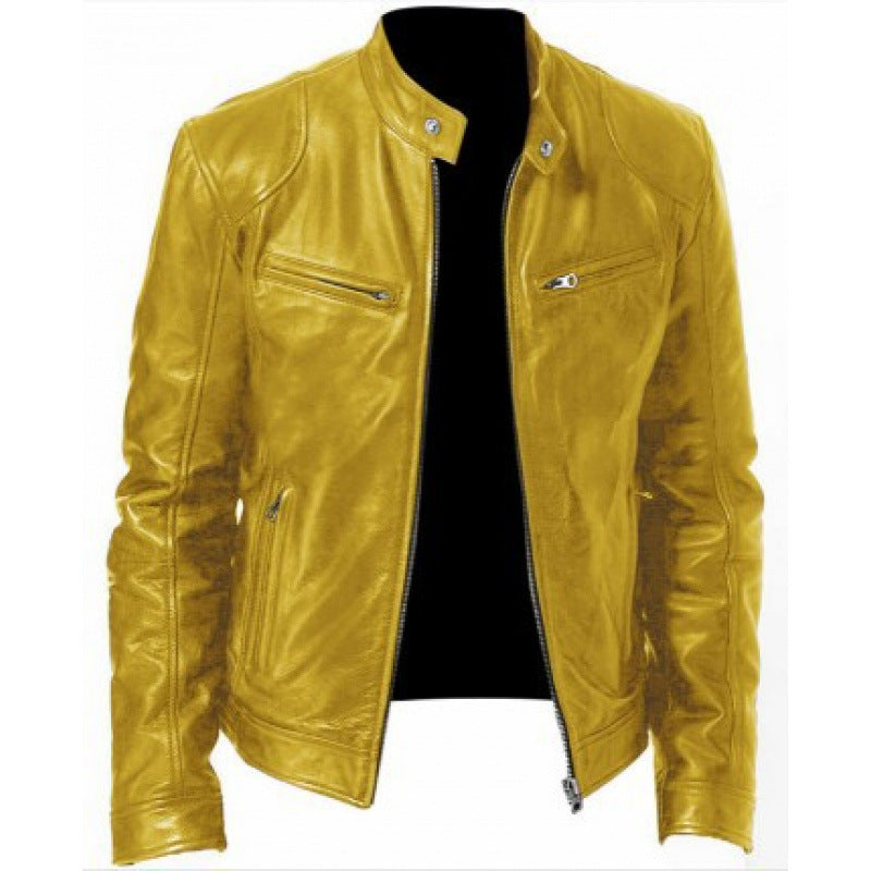Men's Stand Collar PU Jacket with Zip Pockets 6