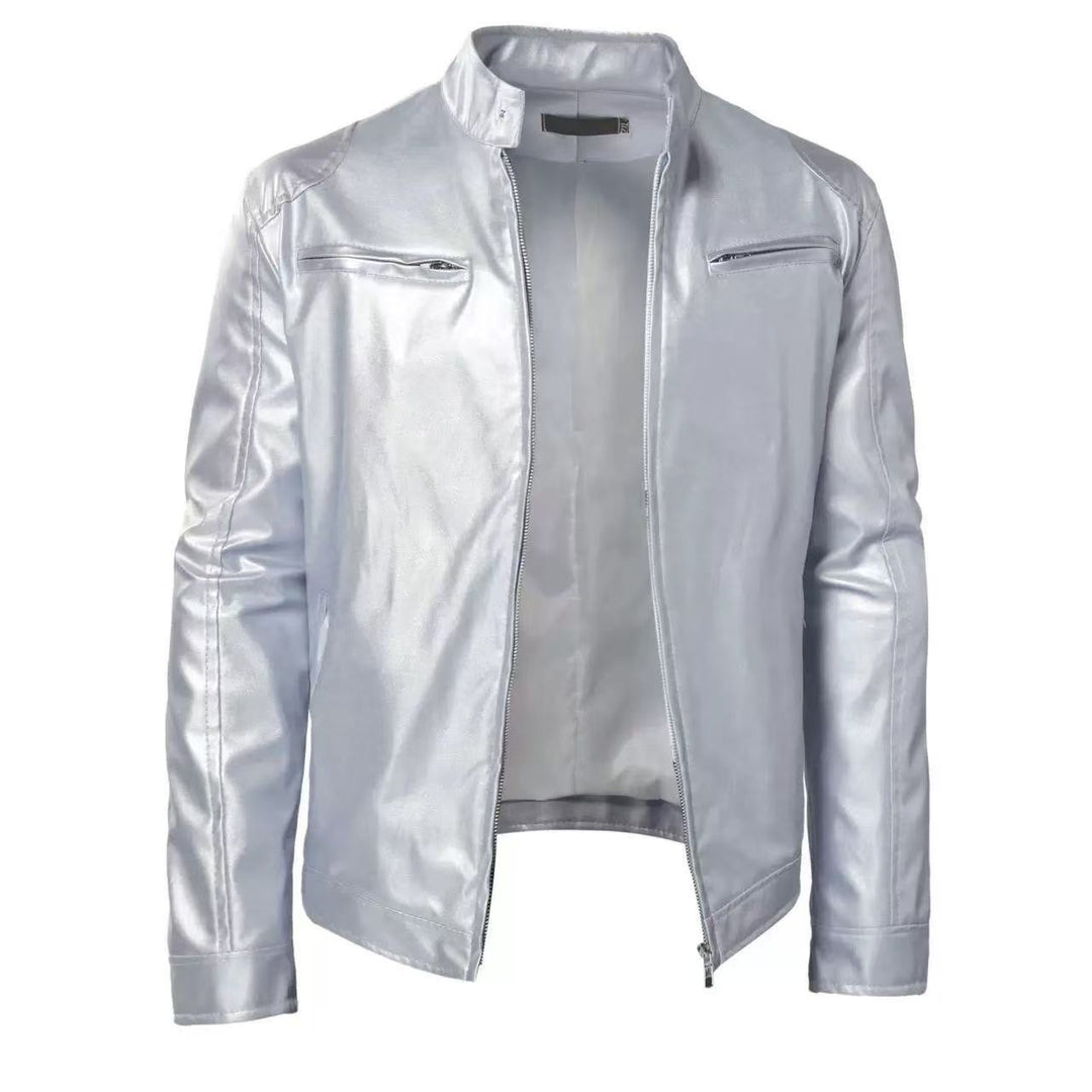 Men's Stand Collar PU Jacket with Zip Pockets 7
