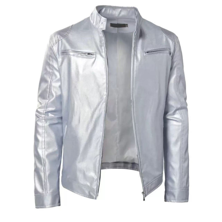 Men's Stand Collar PU Jacket with Zip Pockets 7