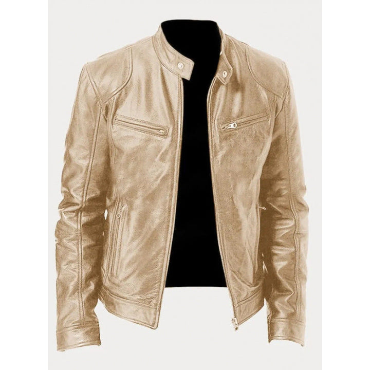 Men's Stand Collar PU Jacket with Zip Pockets 8