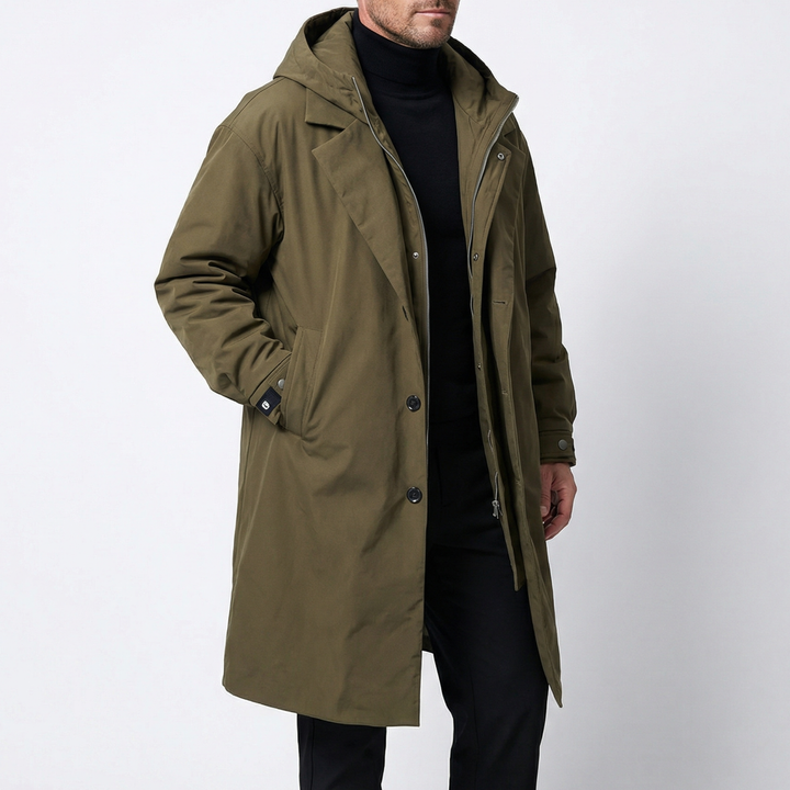 Mens Tailored Long Water Resistant Overcoat Wool Blend 1