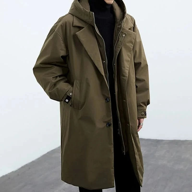 Mens Tailored Long Water Resistant Overcoat Wool Blend 2