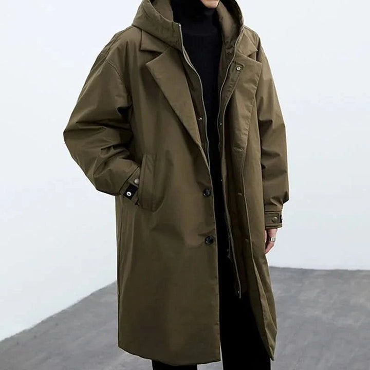 Mens Tailored Long Water Resistant Overcoat Wool Blend 2