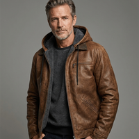 Men's Urban Hooded Winter Jacket Genuine Leather