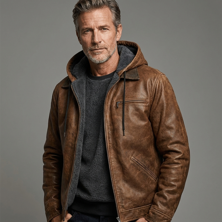 Men's Urban Hooded Winter Jacket Genuine Leather 8