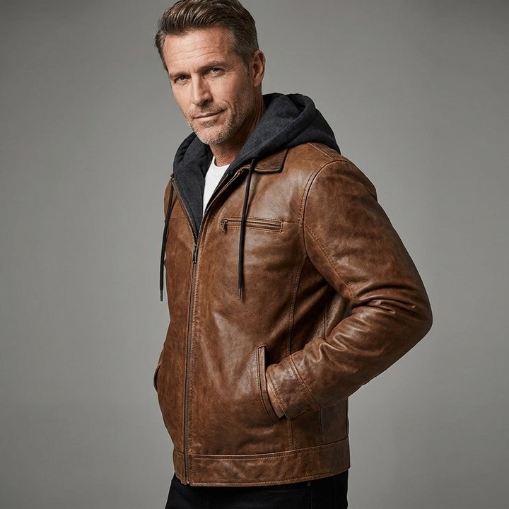 Men's Urban Hooded Winter Jacket Genuine Leather 9