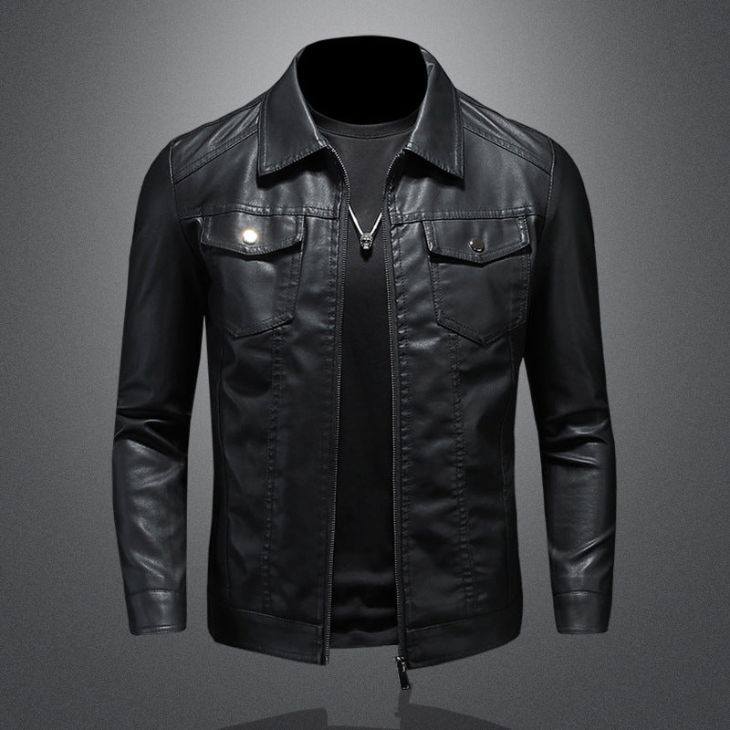 Men's Vintage Classic Fit Leather Jacket in Black 0