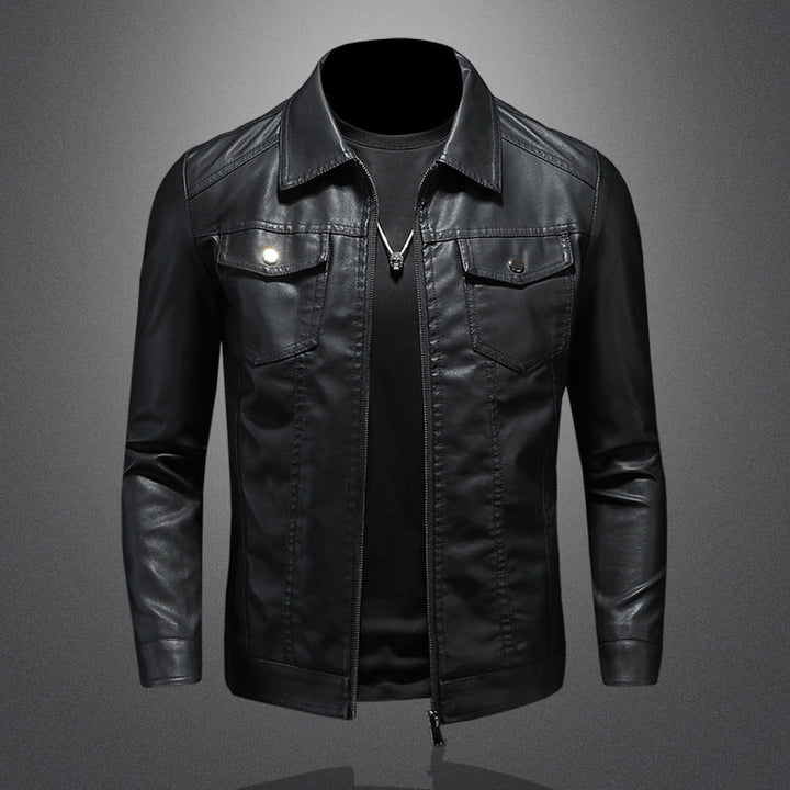 Men's Vintage Classic Fit Leather Jacket in Black 0