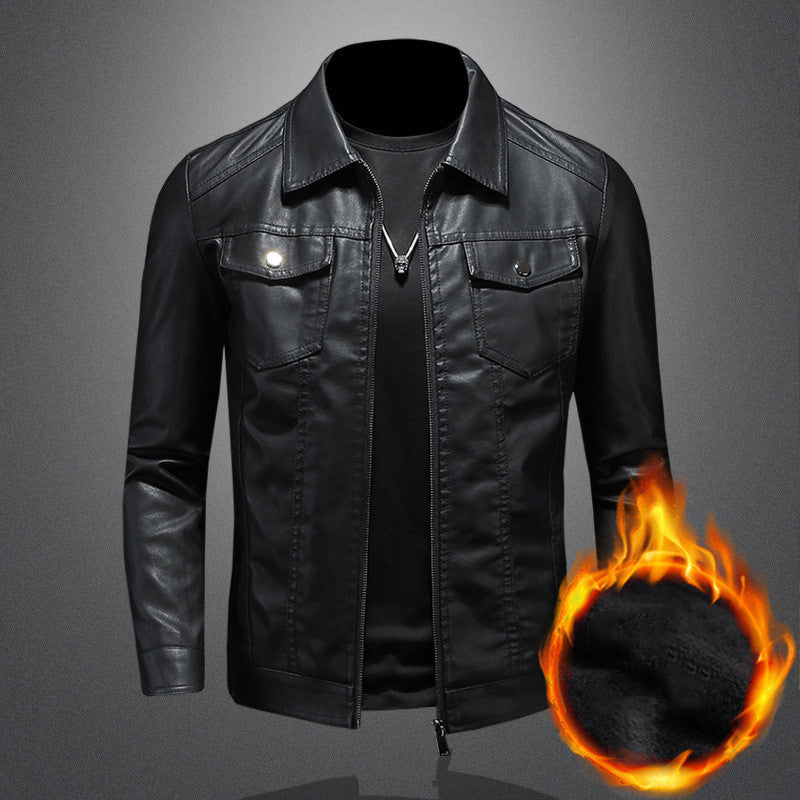 Men's Vintage Classic Fit Leather Jacket in Black 1