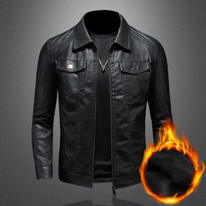 Men's Vintage Classic Fit Leather Jacket in Black 1