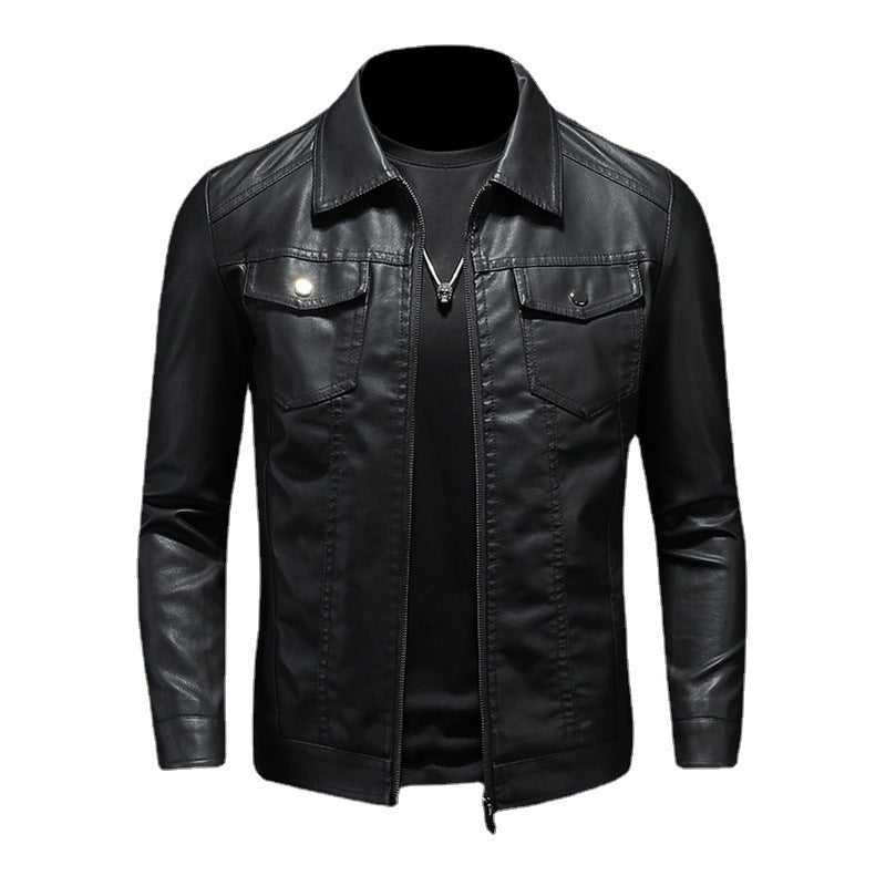 Men's Vintage Classic Fit Leather Jacket in Black 2