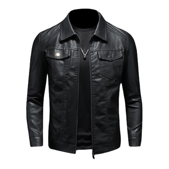 Men's Vintage Classic Fit Leather Jacket in Black 2