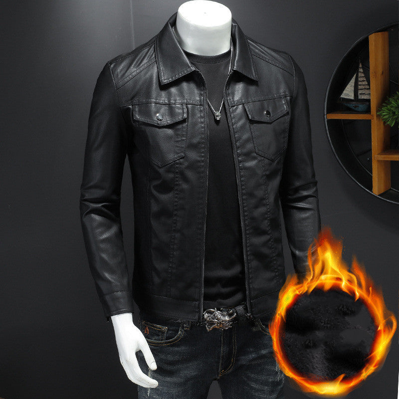 Men's Vintage Classic Fit Leather Jacket in Black 3