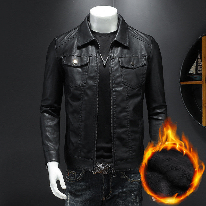 Men's Vintage Classic Fit Leather Jacket in Black 4