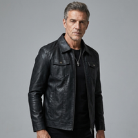 Men's Vintage Classic Fit Leather Jacket in Black