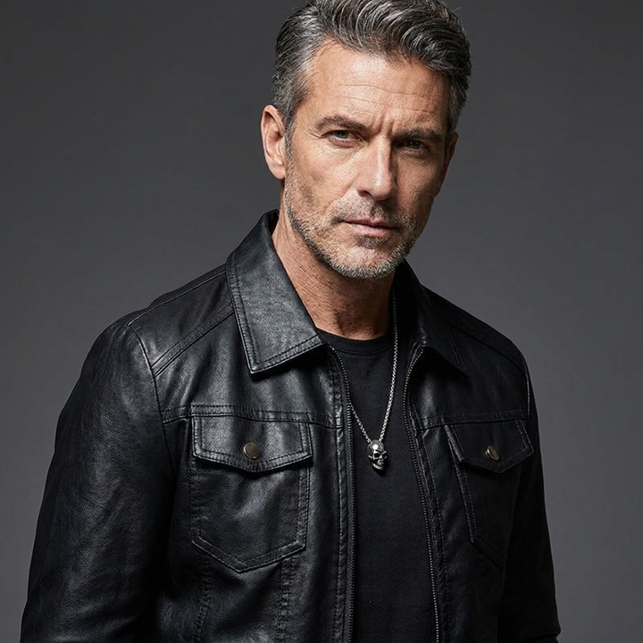 Men's Vintage Classic Fit Leather Jacket in Black 7