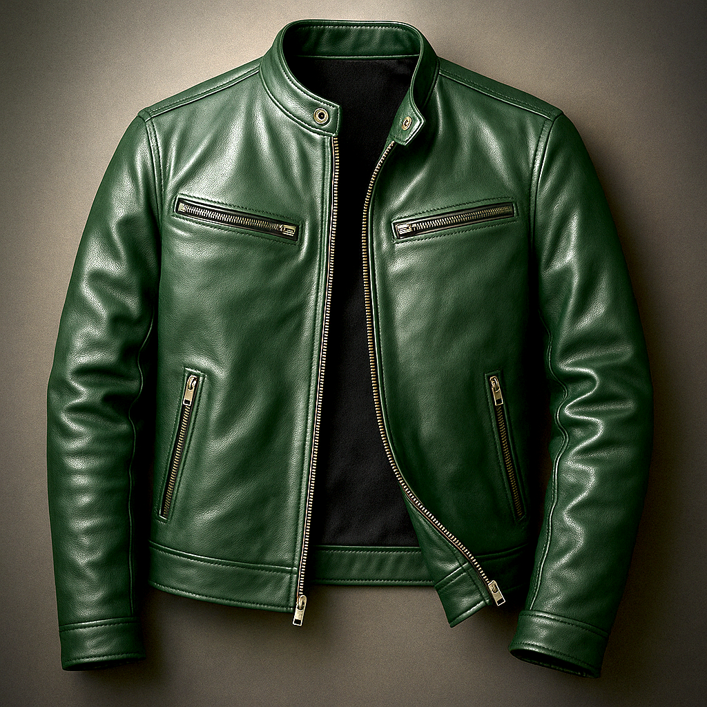 Men's Vintage Genuine Leather Zip-Up Jacket with Four Pockets 2