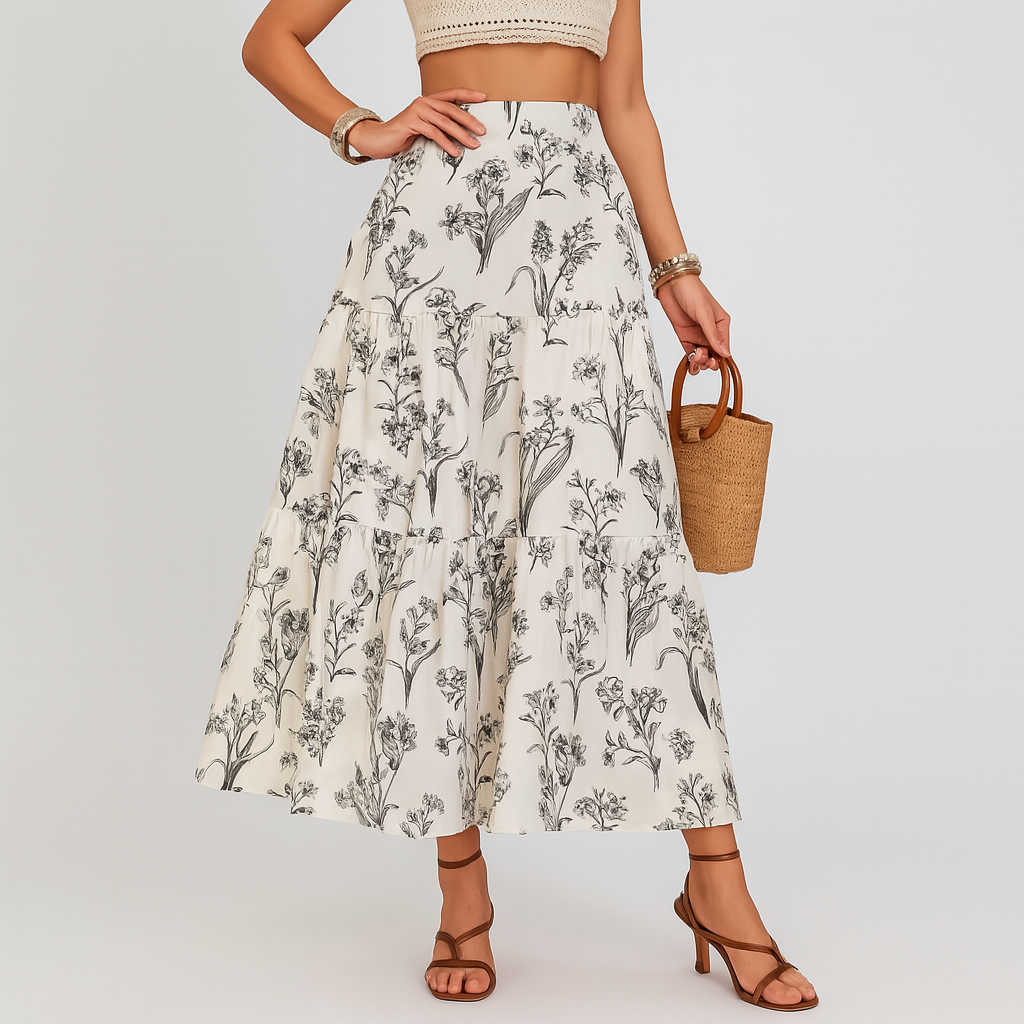 Odette | Women's Floral Print Tiered Maxi Skirt