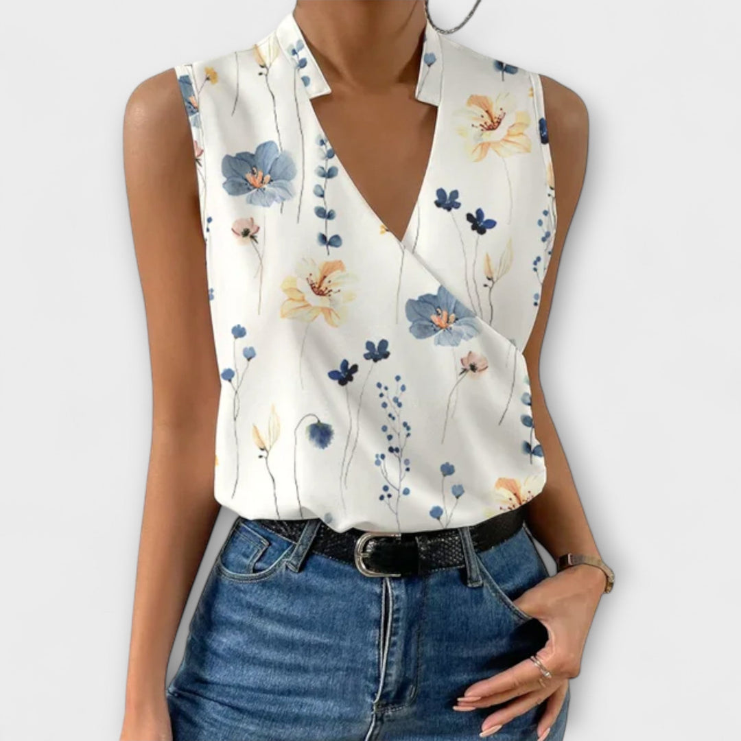 Celestine | Women's Sleeveless Blouse with Satin Surplice Wrap Design